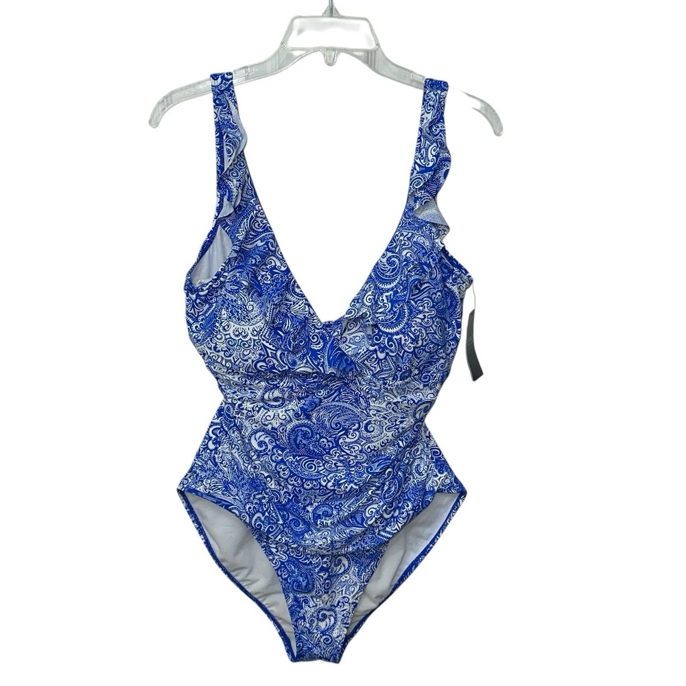 Lauren Ralph‎ Lauren Women's Ruffled Paisley Print One-Piece Swimsuit Size 16